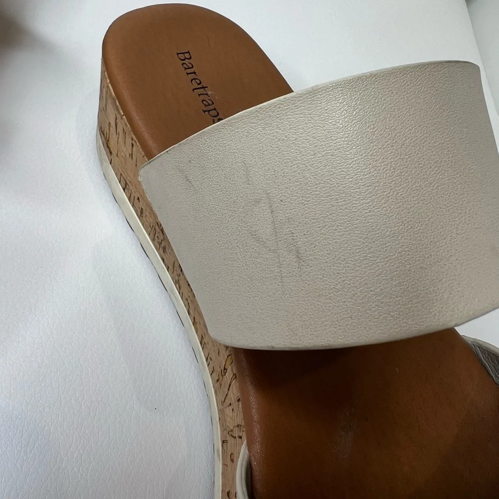 BareTraps Platform Slide Sandals size 9 beige white tan cork summer beach